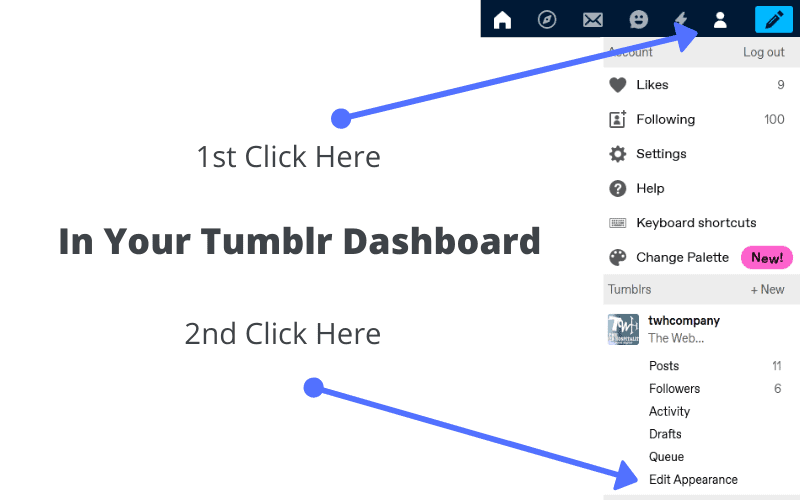 Actions to Execute in Tumblr Dashboard