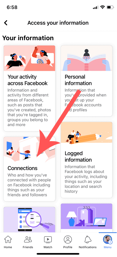 Click on Connections in Facebook Mobile App