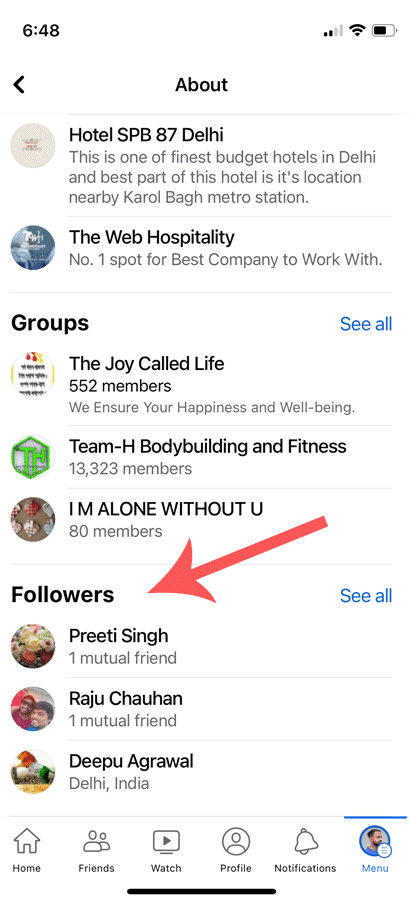 Scroll Down to Followers Section