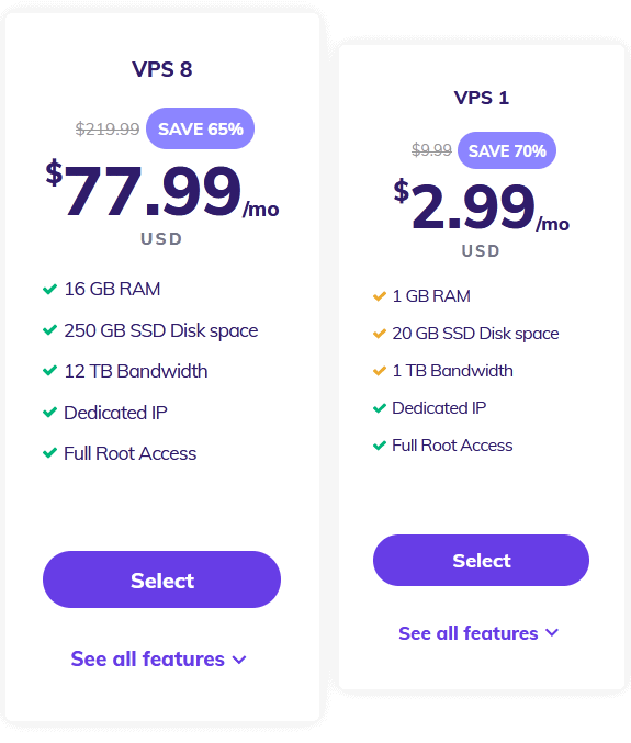 VPS Plans Offered by Hostinger